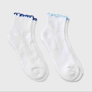 Women's Lettuce Edge Cushioned 2pk Ankle Socks - JoyLab™™ White/Blue/Navy 4-10